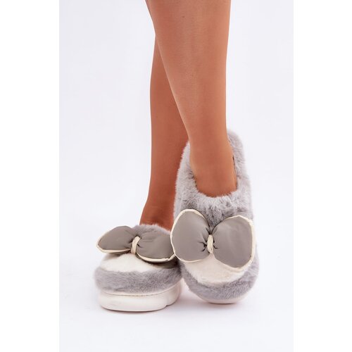  Furry Slippers With Bow Gray Grilis Slike