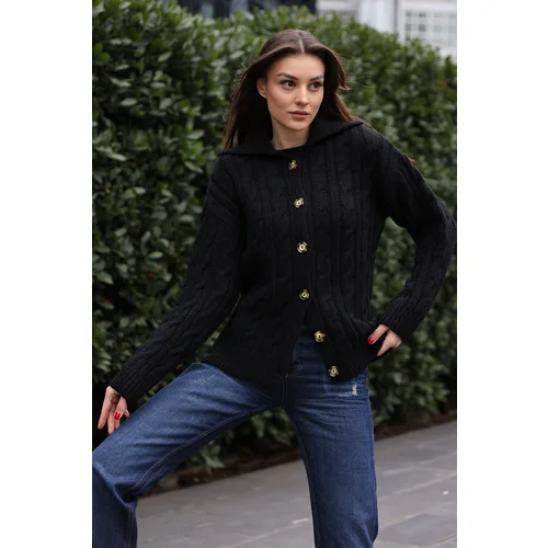 Bigdart 15856 Braided Cardigan - Black