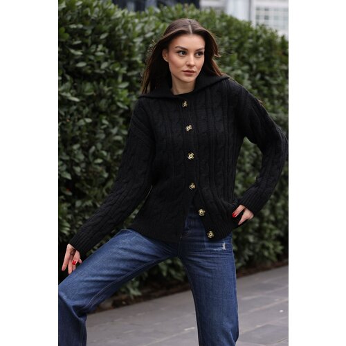 Bigdart 15856 Braided Cardigan - Black Slike
