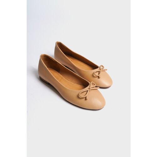 Capone Outfitters Women's Genuine Leather Bow Round Toe Flats Cene