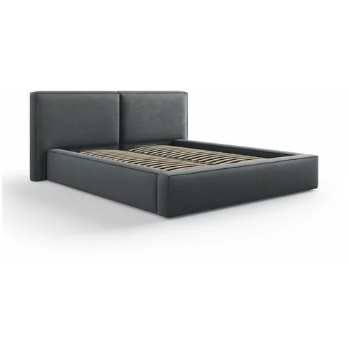 Cosmopolitan Design Temno siva oblazinjena zakonska postelja s prostorom za shranjevanje in letvenim dnom 160x200 cm Arendal –