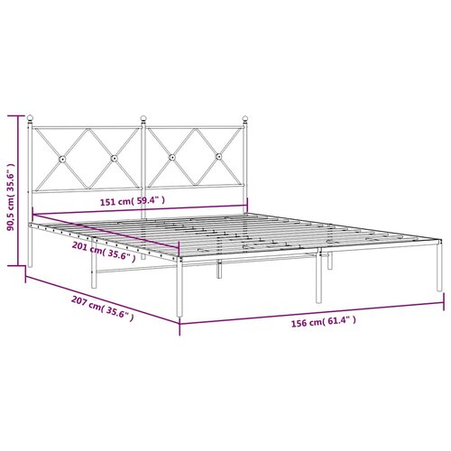  Metalni okvir za krevet s uzglavljem bijeli 150x200 cm Slike