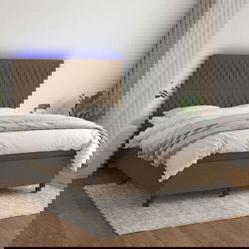  Box spring postelja z vzmetnico LED temno rjava 140x200cm blago, (20883688) Slike