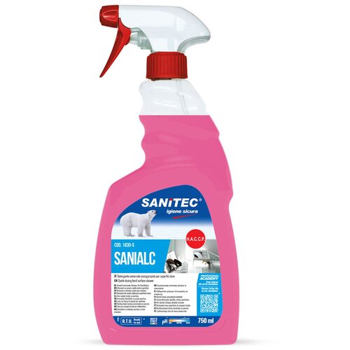 SANITEC antibakterijsko čistilo za vse povr&amp;scaron;ine sanitec sanialc (s pr&amp;scaron;ilko, 750 ml) Slike