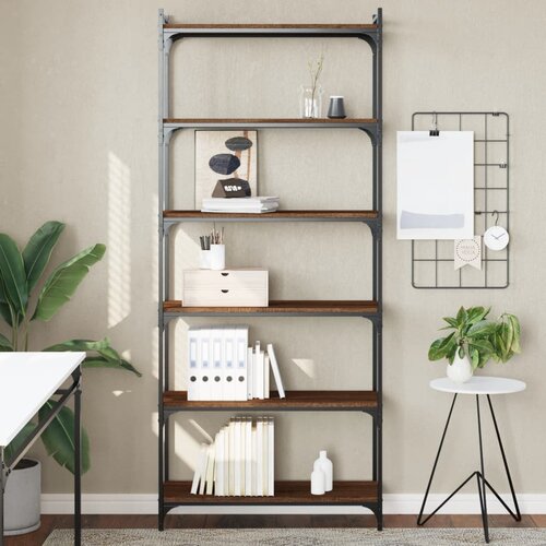 VidaXL Knjižna omara 6-nadstropna rjavi hrast 80x30x188 cm inž. les Slike