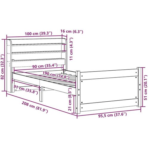 VidaXL Posteljni okvir z vzglavjem brez vzmetnice bel 90x190 cm Slike
