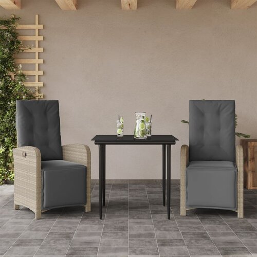 VidaXL 3-dijelni bistro set s jastucima svjetlosivi od poliratana Slike