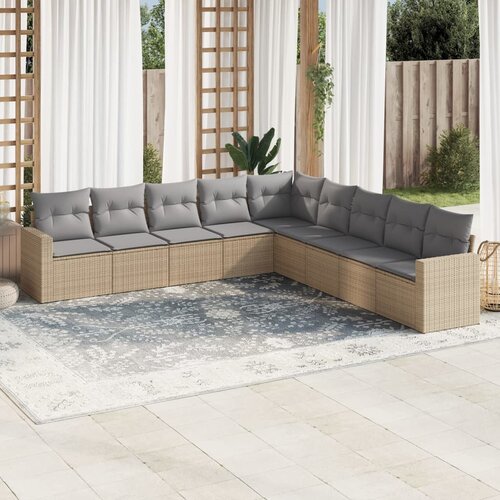 VidaXL 9-dijelni set vrtnih sofa s jastucima bež od poliratana Slike