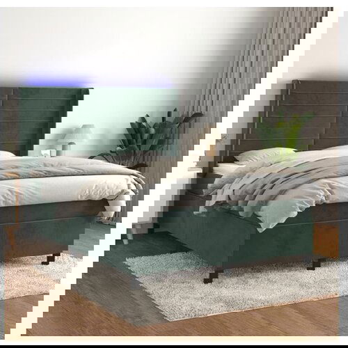 vidaXL Box spring postelja z vzmetnico LED tem. zelena 140x2 Cene