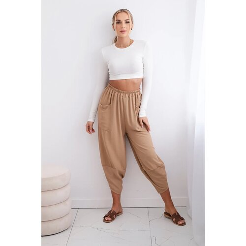 Kesi Włoski Trousers with wide leg and pockets Camel Cijene