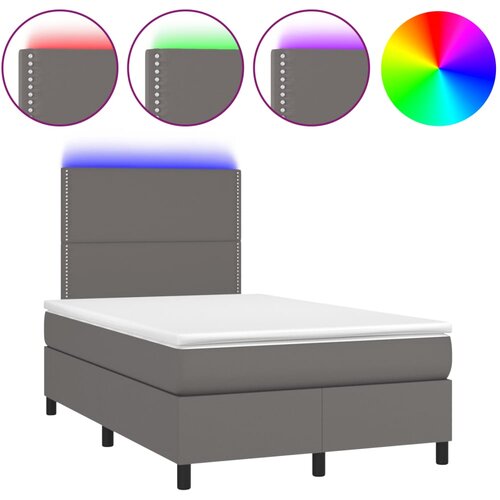 vidaXL Box spring postelja z vzmetnico LED siva 120x190 cm um. usnje, (21111878) Cene
