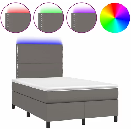 vidaXL Box spring postelja z vzmetnico LED siva 120x190 cm um. usnje, (21111878)