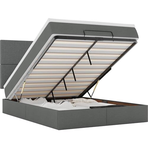 Maison Chic Otomanska Posteljni okvir - Dvoposteljna postelja - Zakonska postelja z vzmetnico & LEDs siv 140x200 cm blago-J236, (21771682) Cene