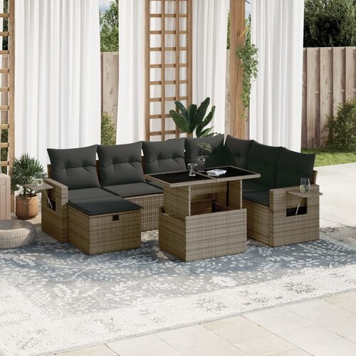 vidaXL 8-dijelni set vrtnih sofa od poliratana s jastucima sivi Cijene
