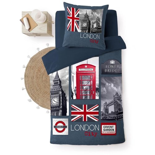 Douceur d intérieur Temno modra enojna bombažna posteljnina 140x200 cm City London – Cene