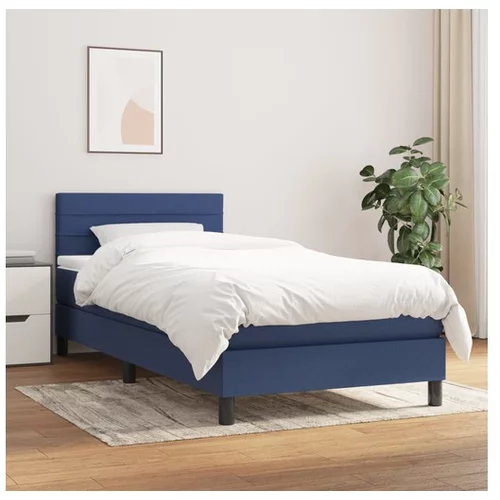 vidaXL Box spring postelja z vzmetnico moder 90x200 cm blago