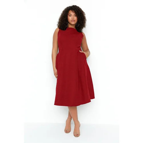 Trendyol Curve Claret Red A-Line Woven Pocket Detail Dress