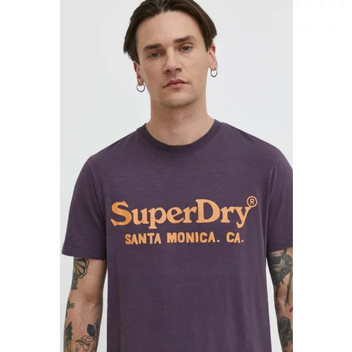 Superdry Pamučna majica za muškarce, boja: ljubičasta, s tiskom