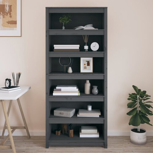 The Living Store Knjižna omara siva 80x35x183 cm trdna borovina - Knjižna Omara, (21431444) Slike