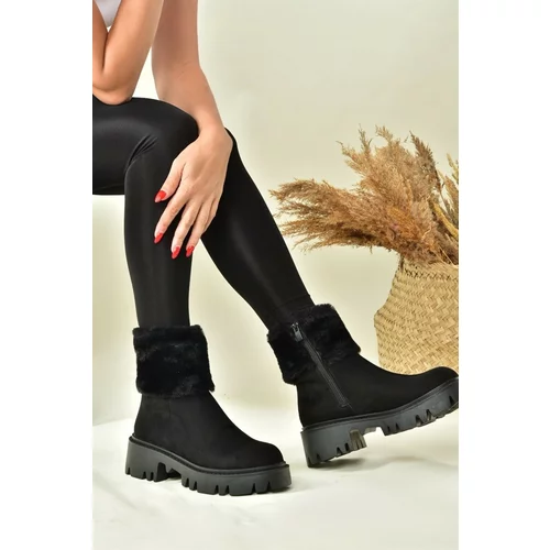 Fox Shoes Women's Black Suede Thick Sole and Shearling Boots