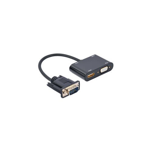 VIDEO adapter VGA to HDMI + VGA adapter 0.15 m, black, GEMBIRD A-VGA-HDMI-02 Slike