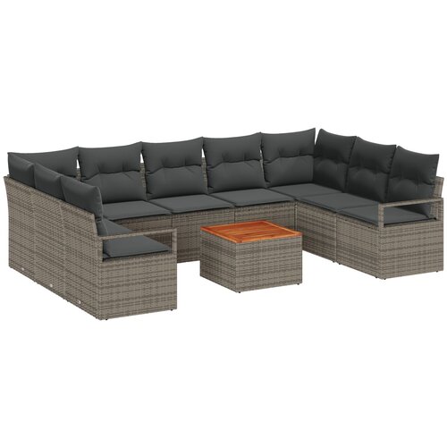 VidaXL set vrtnih sofa sa jastučićima Siva Poli Ratan Akacija, dvosjed vrtna sofa sa jastučićima Siva Poli Ratan Slike