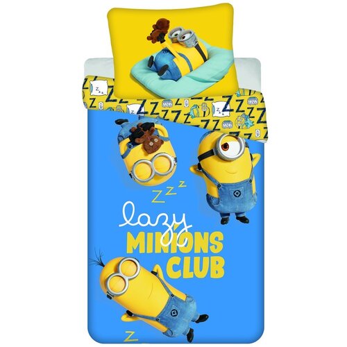 Jerry Fabrics Žuta /plava pamučna dječja posteljina za krevet za jednu osobu 140x200 cm Mimoni Lazy Club &amp;ndash; Slike