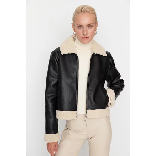 Trendyol Black Collar Fur Detailed Suede Coat