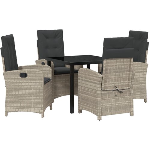 vidaXL 5-delni set vrtnarske jedilne garniture z blazinami svetlo siva poli ratan, (22086731) Cene