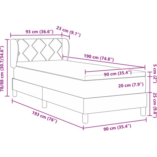 VidaXL Box Spring krevet s madracem u ružičastoj boji 90x190 cm od bar&amp;scaron;una Slike