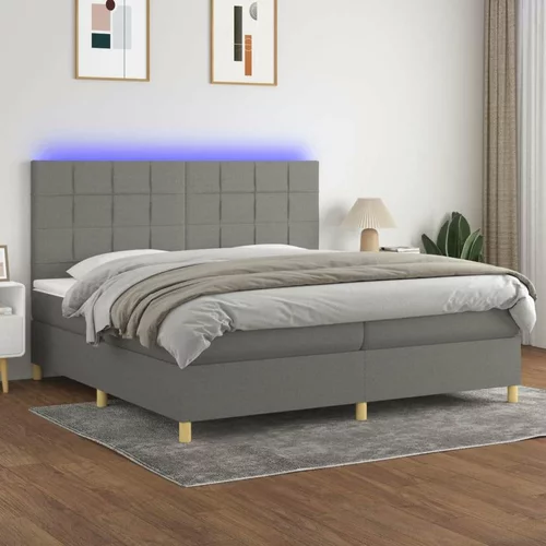  Box spring postelja z vzmetnico LED temno siva 200x200 cm blago, (20761166)