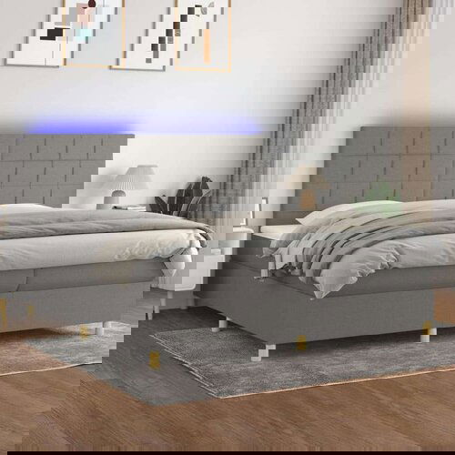  Box spring s madracem LED tamnosivi 200x200 cm tkanina Slike