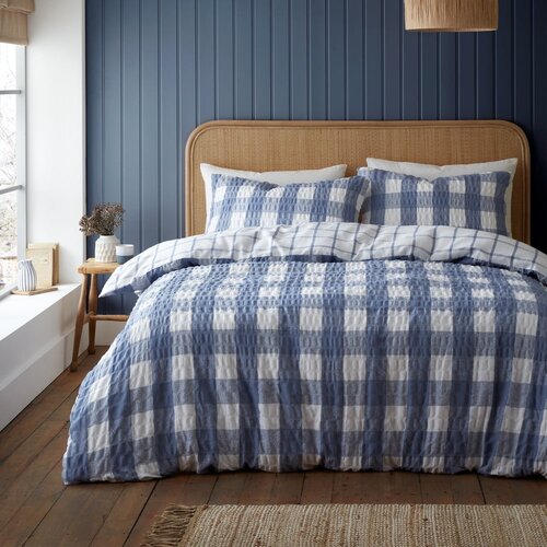 Catherine Lansfield Modra enojna flanelna posteljnina 135x200 cm Gingham Check – Cene