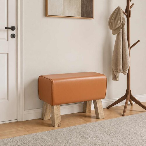  Klupa 60 x 30 x 45 cm Prava koža Smeđa Cijene