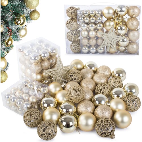  Set zlatnih božićnih kuglica 100 komada + zvijezda Cene