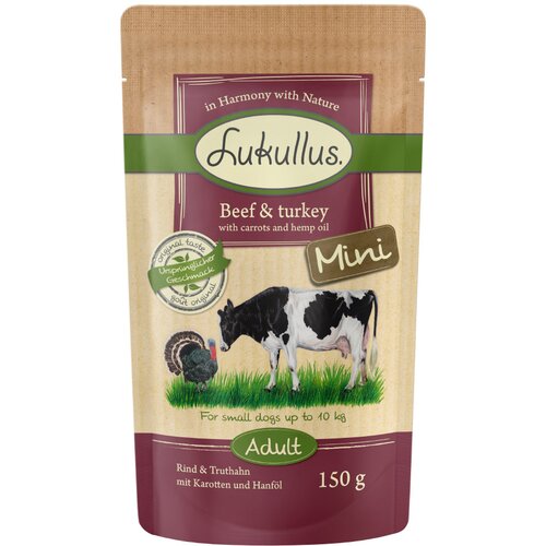 Lukullus Adult Mini brez žit 6 x 150 g - Govedina & puran Cijene