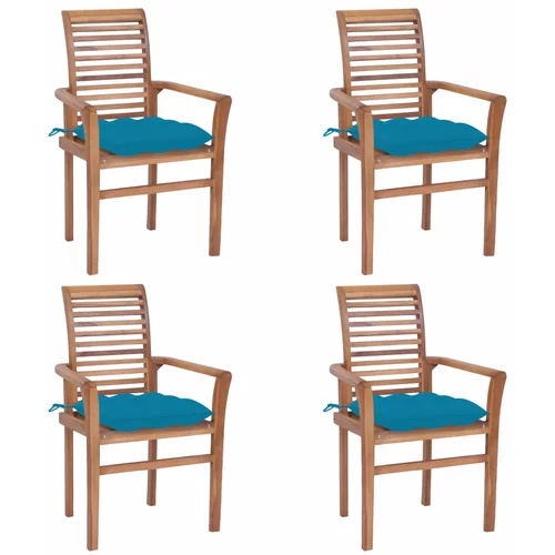  Jedilni stoli 4 kosi s svetlo modrimi blazinami trdna tikovina