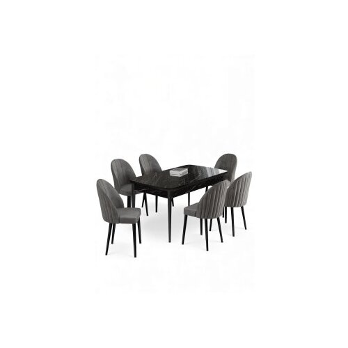 Hanah home Rasklopivi trpezarijski sto i stolice (7 delova) Enya Black Marble Grey Cene