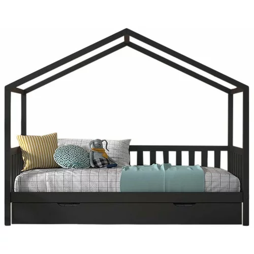 Vipack Antracitno siva otroška postelja iz masivnega bora v obliki hiške z dodatnim ležiščem in prostorom za shranjevanje 90x200 cm DALLAS –