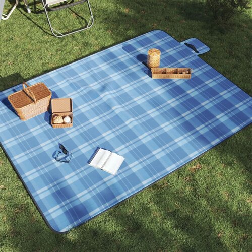 vidaXL Deka za piknik sklopiva plava karirana 200 x 150 cm baršunasta Cijene