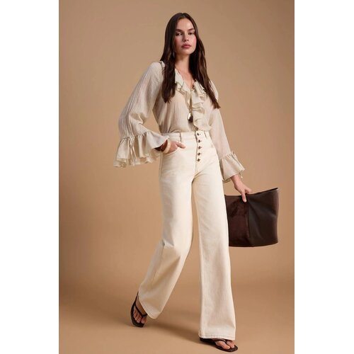 TRENDYOLMILLA ženske pantalone Twoss26Je00183, Krem Cene