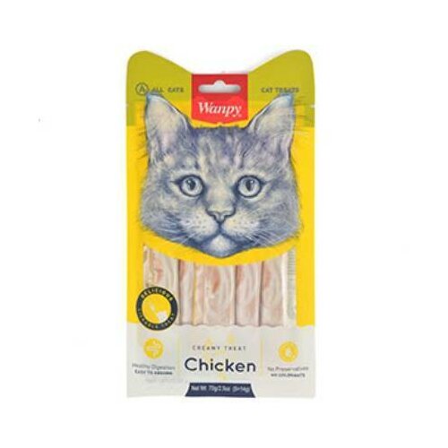 WANPY poslastica za mačke creamy lickable treats - chicken 5x14g Slike