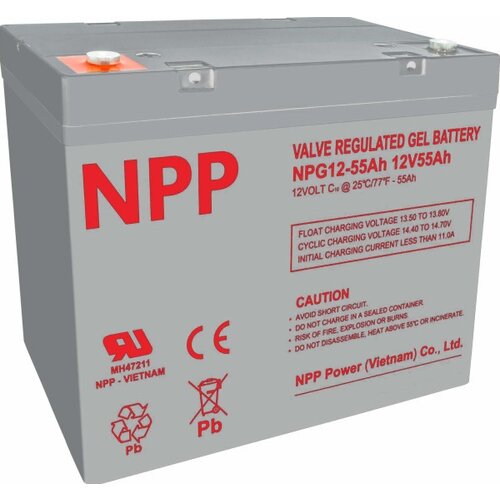 NPP NPG12V-55Ah, GEL BATTERY, C20=55AH, T14, 230*138*208*212, 15KG, Light grey Cene