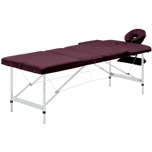 vidaXL Zložljiva masažna miza 3-conska aluminij vinsko vijolična