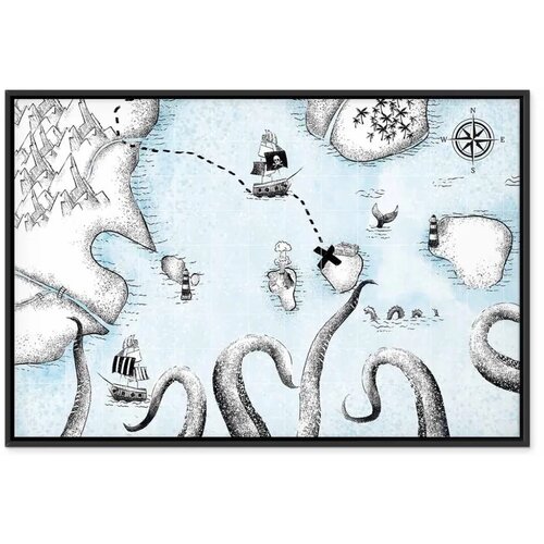 Slika - Treasure Map (1 Part) Wide 90x60 U crnom drvenom okviru Slike