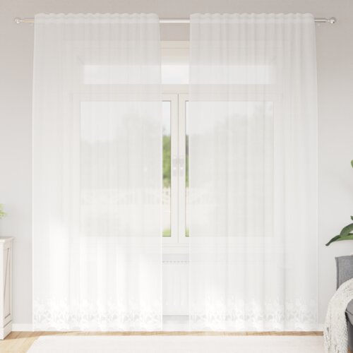 vidaXL Čipkasta Zavesa z zavesami Bela 150 x 220 cm Poliester Cene