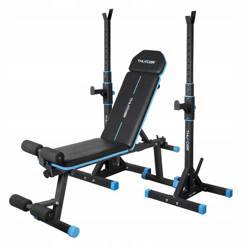THUNDER Nastavljiva po&amp;scaron;evna fitnes klop &amp;reg; WOXIC z ekspanderji in zaporo za noge + stojalo za dolgo palico PRESA &amp;ndash; do 150 kg / 200 kg, (5000115739) Slike