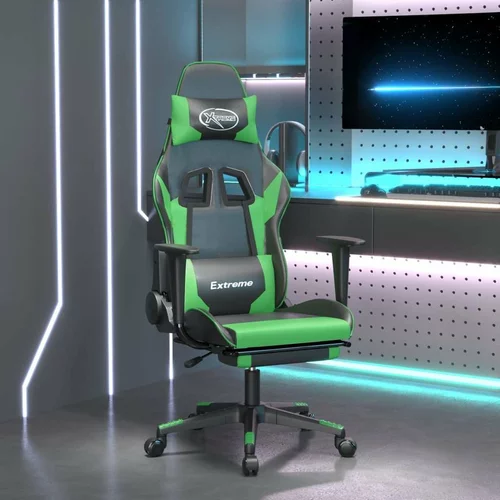  Gaming stol z oporo za noge črno in zeleno umetno usnje, (21152222)