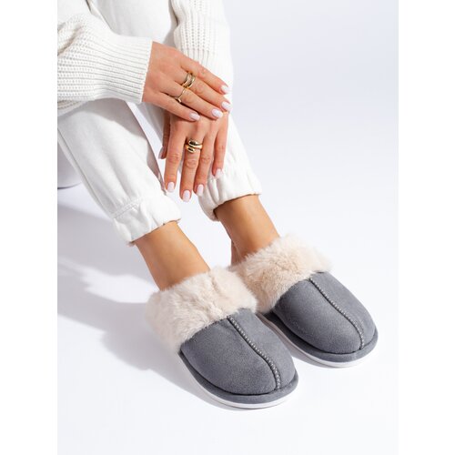 SHELOVET Women's grey fur slippers Slike