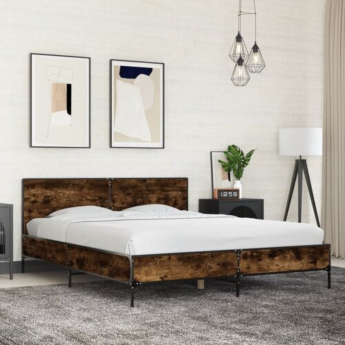  Okvir za krevet boja hrasta 150x200cm konstruirano drvo i metal Slike